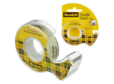 Клейкая лента канцелярская Scotch прозрачная двусторонняя 12 мм x 6.3 м (с диспенсером)